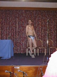 Mike Siddall in bra and elephant